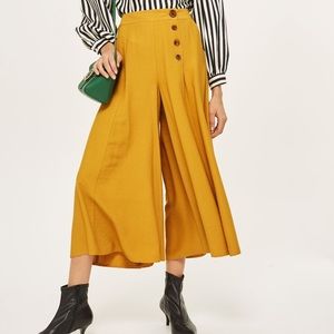 Topshop Horn Button Wide Leg Trouser Mustard Yellow Sz 2